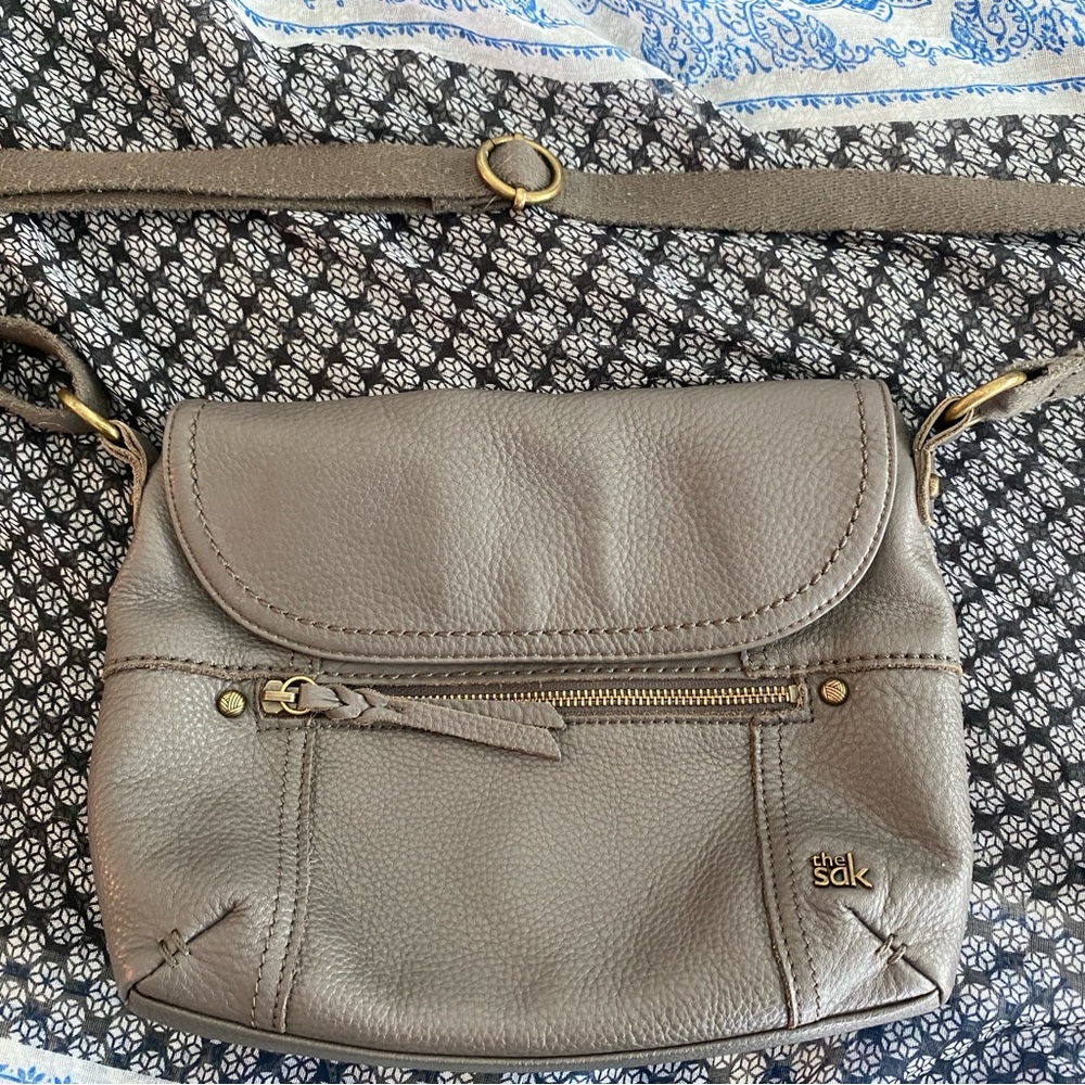 The Sak Taupe Leather Crossbody Bag